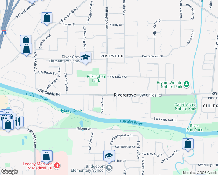 map of restaurants, bars, coffee shops, grocery stores, and more near 19200 Pilkington Rd in Lake Oswego
