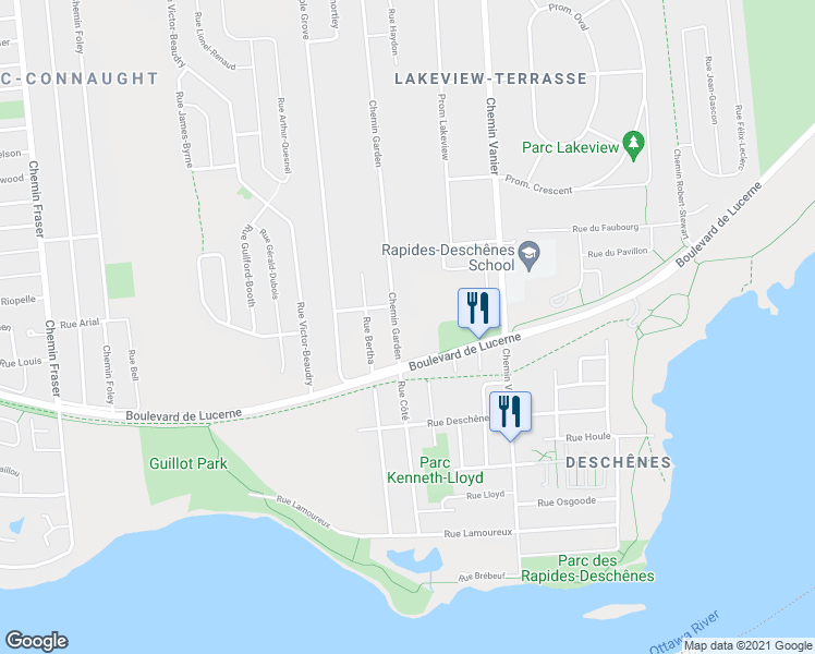 map of restaurants, bars, coffee shops, grocery stores, and more near 162 Chemin Garden in Gatineau