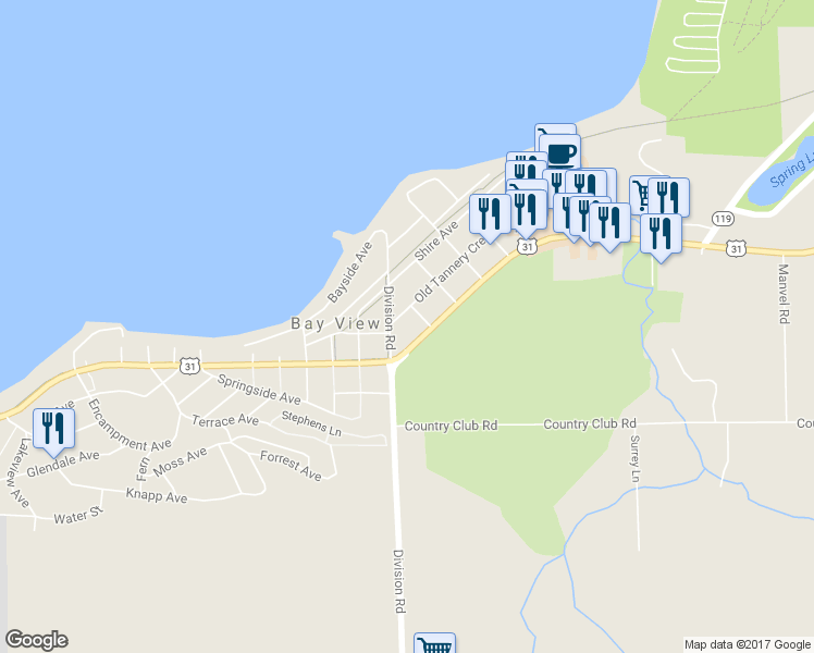 map of restaurants, bars, coffee shops, grocery stores, and more near 1011 U.S. 31 in Petoskey