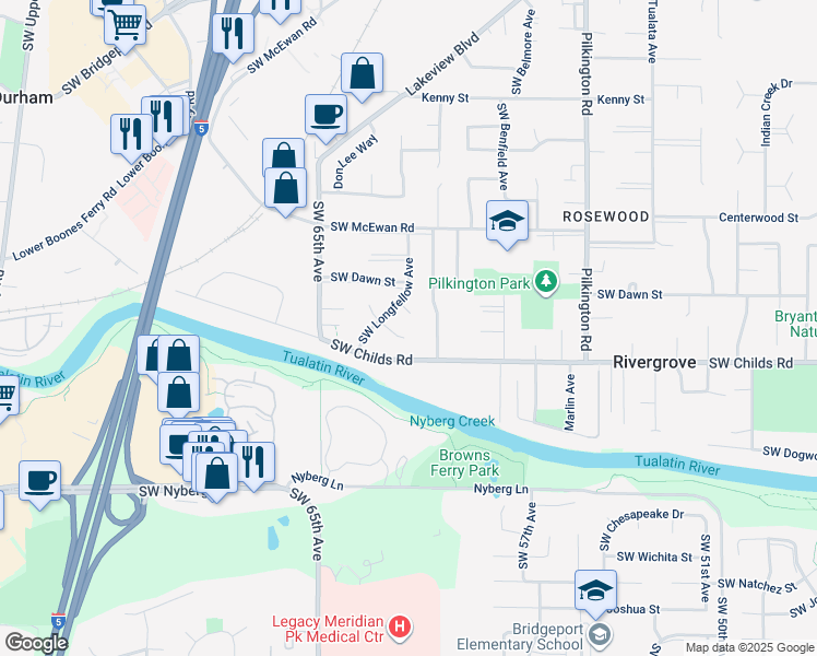 map of restaurants, bars, coffee shops, grocery stores, and more near 6247 Nokomis Court in Lake Oswego