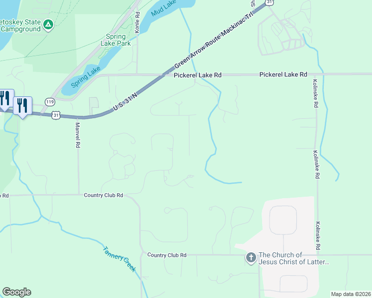 map of restaurants, bars, coffee shops, grocery stores, and more near 1341 Bay View Heights in Petoskey