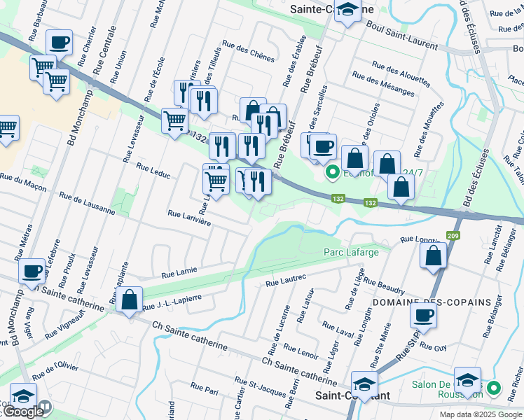 map of restaurants, bars, coffee shops, grocery stores, and more near 280 Québec 132 in Sainte-Catherine