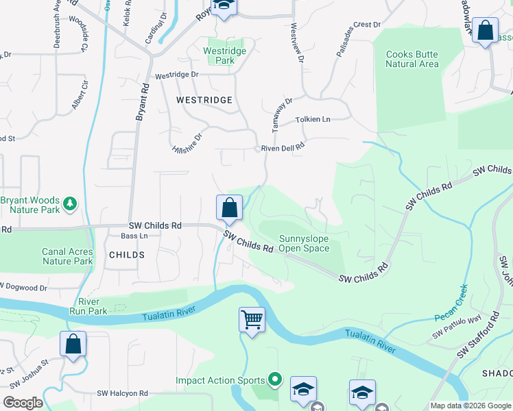 map of restaurants, bars, coffee shops, grocery stores, and more near 18840 Hilltop Road in Lake Oswego