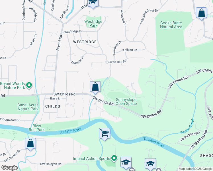 map of restaurants, bars, coffee shops, grocery stores, and more near 18840 Hilltop Road in Lake Oswego