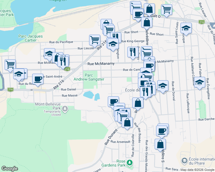 map of restaurants, bars, coffee shops, grocery stores, and more near 992 Rue Joseph-Labrecque in Sherbrooke