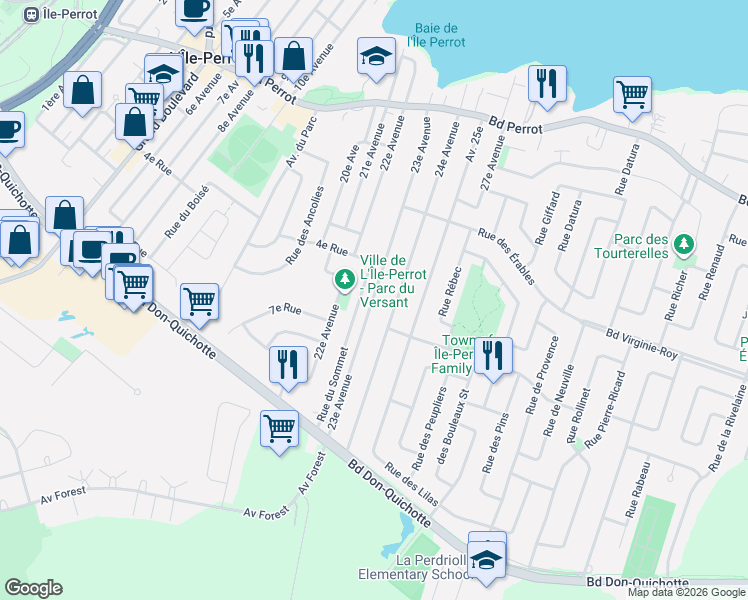 map of restaurants, bars, coffee shops, grocery stores, and more near 375 23e Avenue in L'Île-Perrot