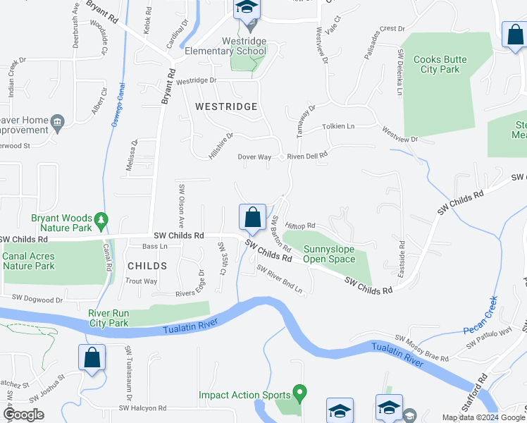 map of restaurants, bars, coffee shops, grocery stores, and more near 18840 Hilltop Road in Lake Oswego