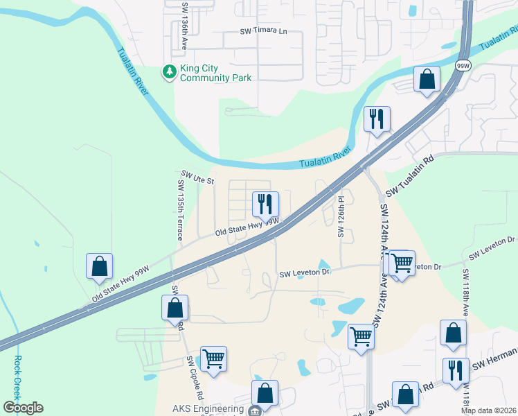 map of restaurants, bars, coffee shops, grocery stores, and more near 18485 Southwest Pacific Drive in Tualatin