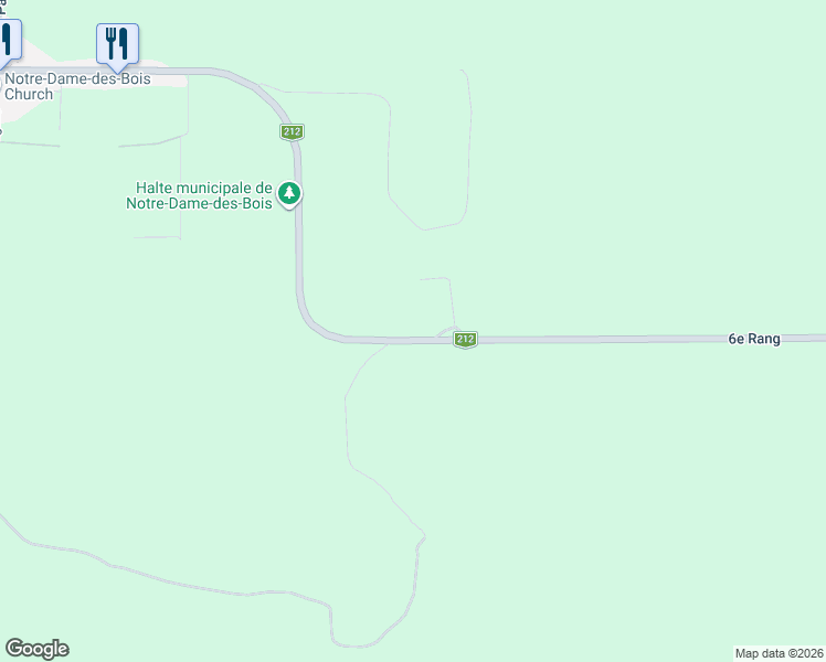 map of restaurants, bars, coffee shops, grocery stores, and more near 36 Québec 212 in Notre-Dame-des-Bois