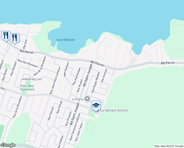 map of restaurants, bars, coffee shops, grocery stores, and more near 16 Rue Lucien-Thériault in Notre-Dame-de-l'Île-Perrot