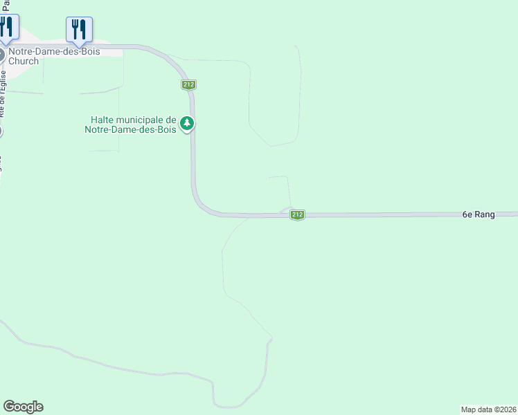 map of restaurants, bars, coffee shops, grocery stores, and more near 36 Québec 212 in Notre-Dame-des-Bois