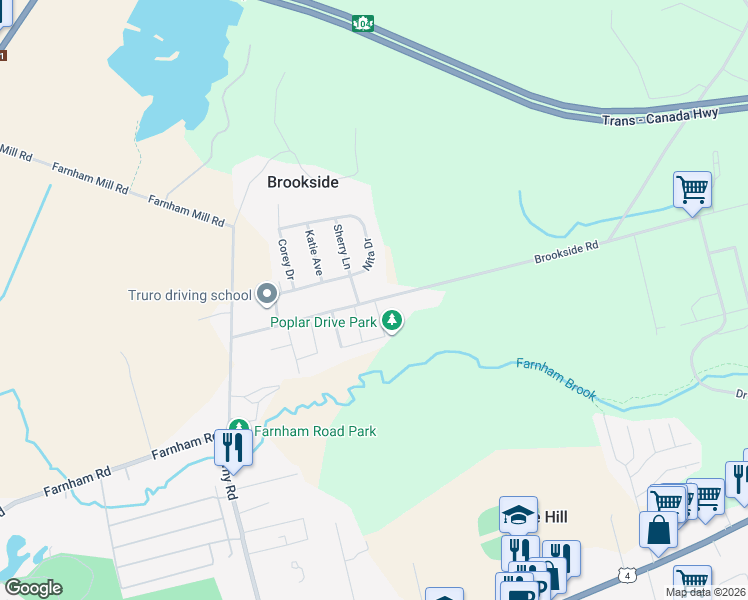 map of restaurants, bars, coffee shops, grocery stores, and more near Brookside Road in Truro