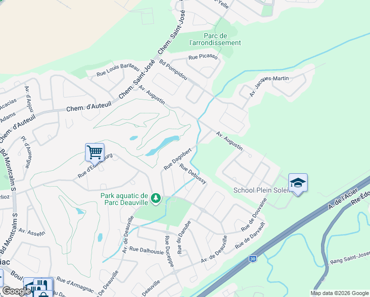 map of restaurants, bars, coffee shops, grocery stores, and more near 20 Rue Dagobert in Candiac