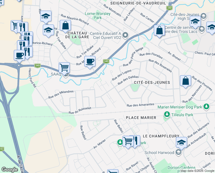 map of restaurants, bars, coffee shops, grocery stores, and more near 960 Rue des Nénuphars in Vaudreuil-Dorion