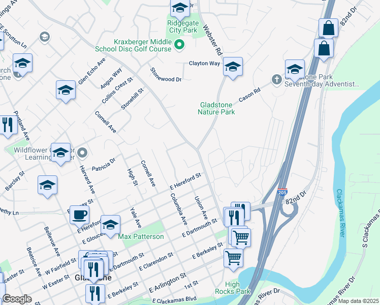 map of restaurants, bars, coffee shops, grocery stores, and more near 780 Heather Way in Gladstone