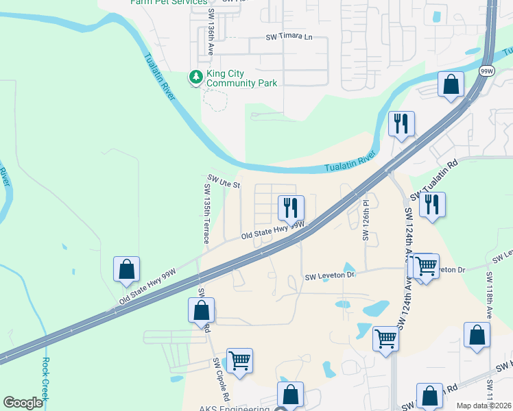 map of restaurants, bars, coffee shops, grocery stores, and more near 18485 Southwest Pacific Drive in Tualatin