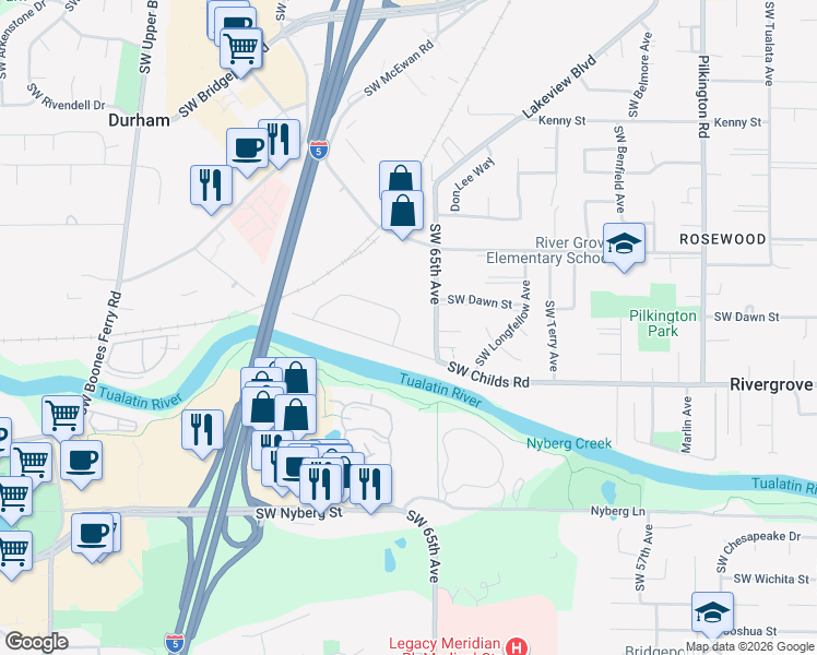 map of restaurants, bars, coffee shops, grocery stores, and more near 6666 Childs Road in Lake Oswego