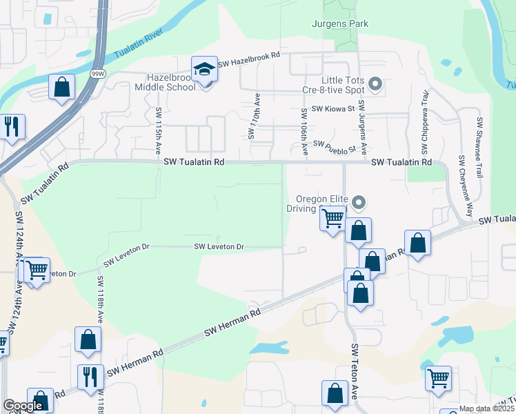 map of restaurants, bars, coffee shops, grocery stores, and more near 11155 Southwest Leveton Drive in Tualatin