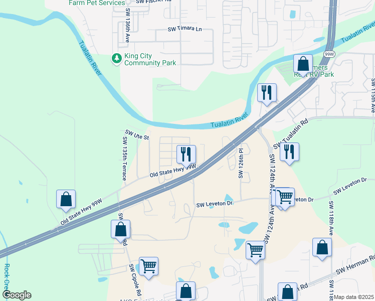 map of restaurants, bars, coffee shops, grocery stores, and more near 18485 Southwest Pacific Drive in Tualatin