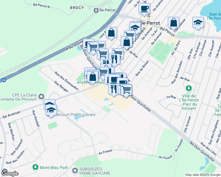 map of restaurants, bars, coffee shops, grocery stores, and more near 70 Boulevard Don-Quichotte in L'Île-Perrot