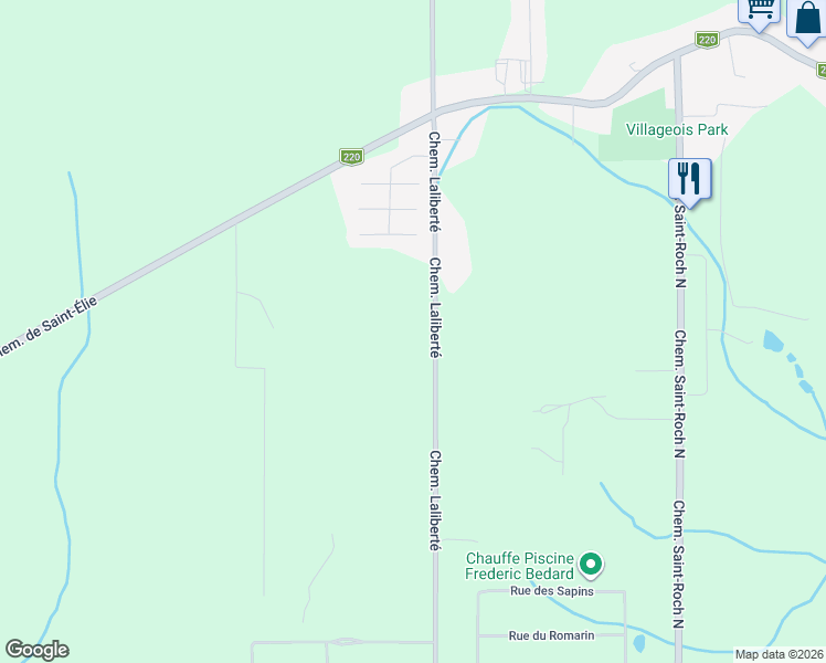 map of restaurants, bars, coffee shops, grocery stores, and more near Chemin Laliberté in Sherbrooke