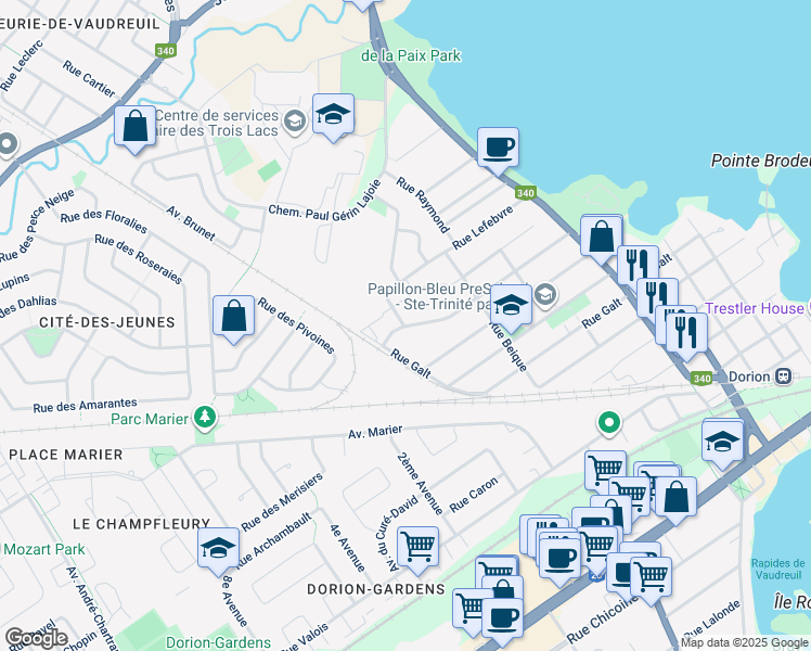 map of restaurants, bars, coffee shops, grocery stores, and more near 353 Rue Querbes in Vaudreuil-Dorion
