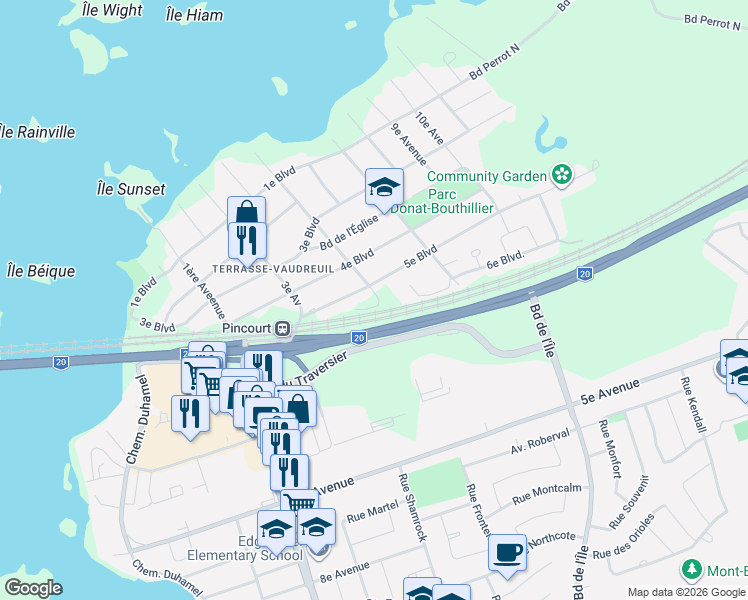 map of restaurants, bars, coffee shops, grocery stores, and more near 135 5e Av in Vaudreuil-Soulanges