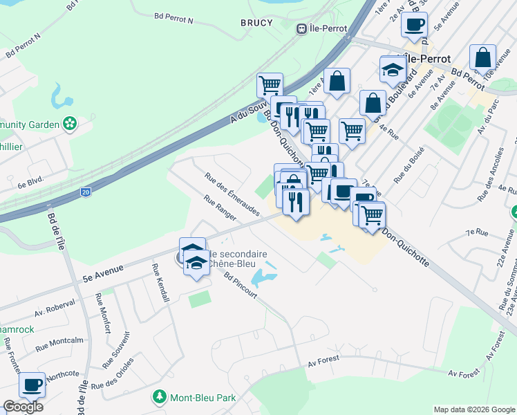 map of restaurants, bars, coffee shops, grocery stores, and more near 171 Rue des Émeraudes in L'Île-Perrot