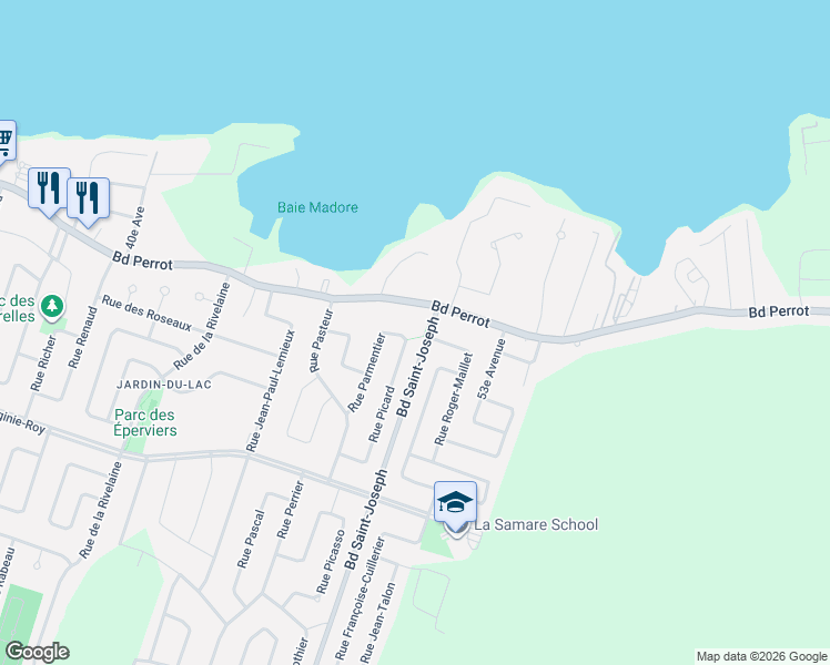 map of restaurants, bars, coffee shops, grocery stores, and more near 2 Rue Parmentier in Notre-Dame-De-L'Ã�Le-Perrot