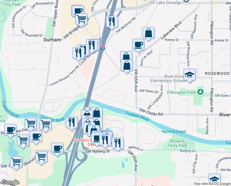 map of restaurants, bars, coffee shops, grocery stores, and more near 6989 Southwest Montauk Circle in Lake Oswego