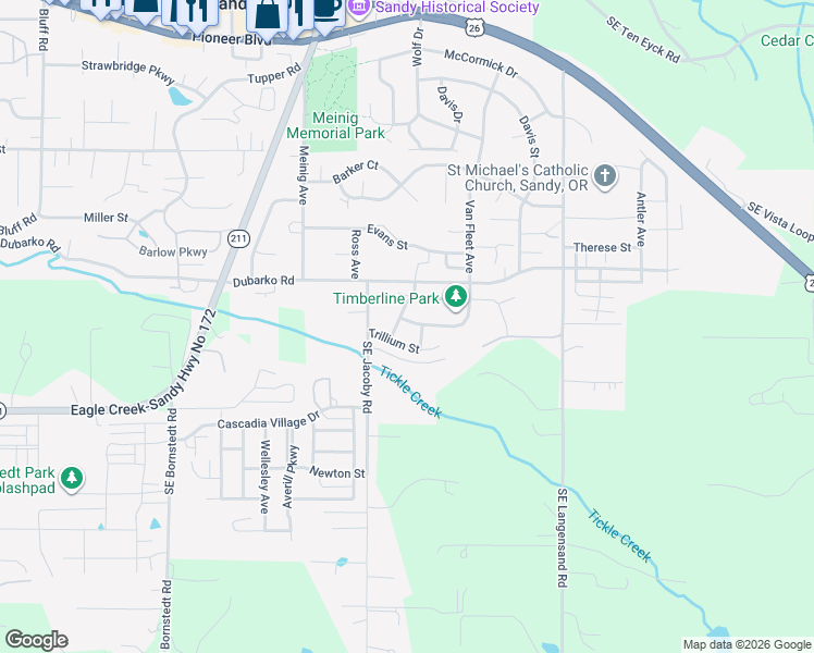 map of restaurants, bars, coffee shops, grocery stores, and more near 18742 Van Fleet Avenue in Sandy