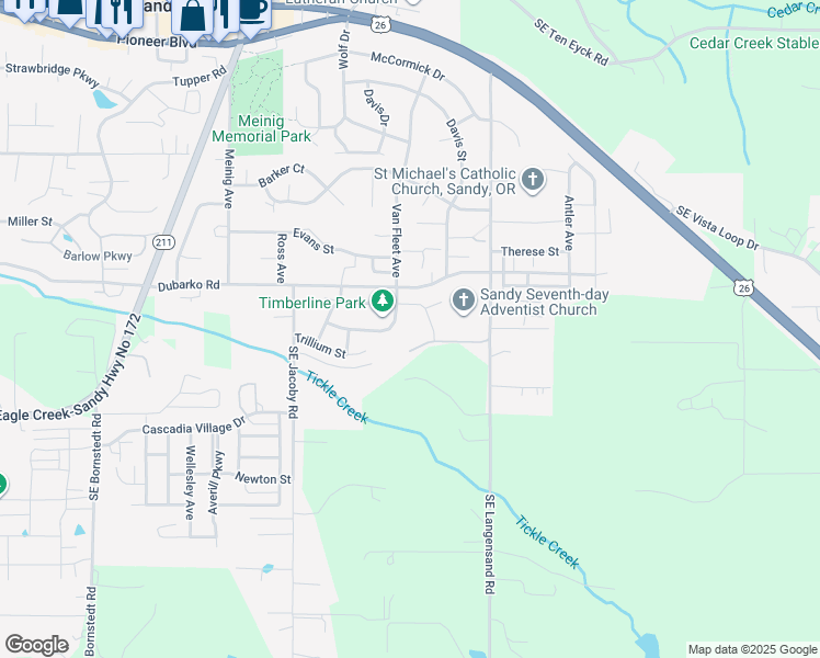 map of restaurants, bars, coffee shops, grocery stores, and more near 39738 Wall Street in Sandy
