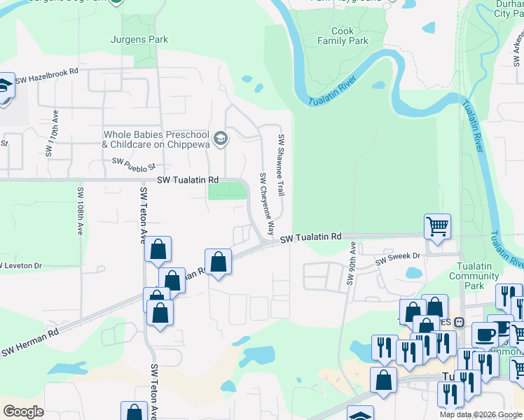 map of restaurants, bars, coffee shops, grocery stores, and more near 18195 Southwest Cheyenne Way in Tualatin