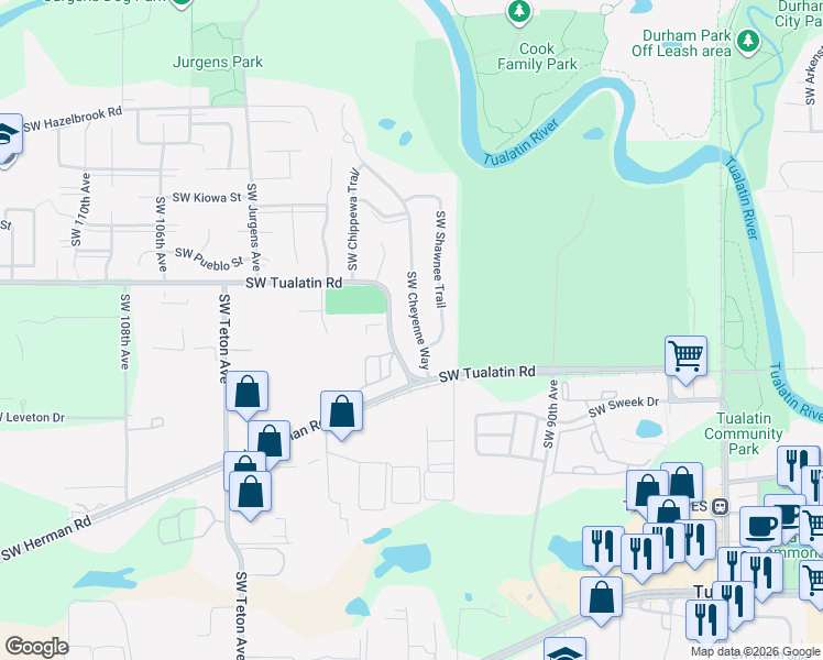 map of restaurants, bars, coffee shops, grocery stores, and more near 18195 Southwest Cheyenne Way in Tualatin