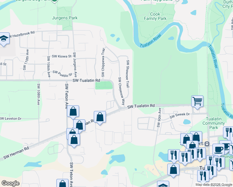 map of restaurants, bars, coffee shops, grocery stores, and more near 18195 Southwest Cheyenne Way in Tualatin