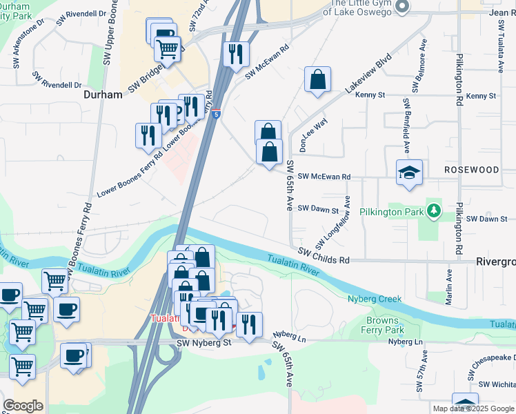 map of restaurants, bars, coffee shops, grocery stores, and more near 6951 Southwest Montauk Circle in Tualatin