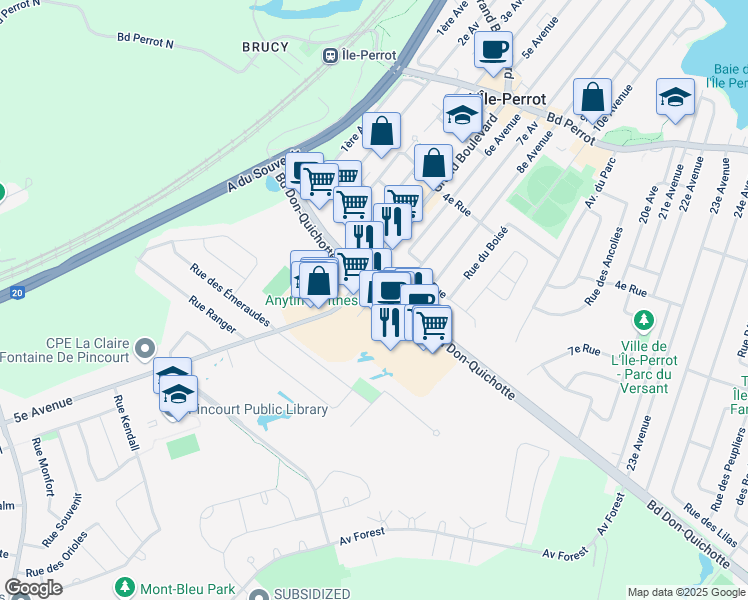 map of restaurants, bars, coffee shops, grocery stores, and more near 70 Boulevard Don-Quichotte in L'Île-Perrot
