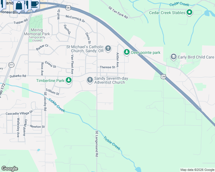 map of restaurants, bars, coffee shops, grocery stores, and more near 40204 Laurel Street in Sandy