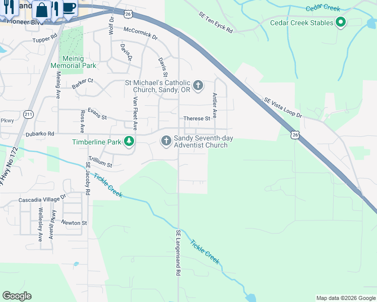 map of restaurants, bars, coffee shops, grocery stores, and more near 40192 Laurel Street in Sandy