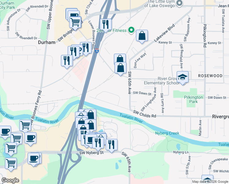 map of restaurants, bars, coffee shops, grocery stores, and more near 6989 Southwest Montauk Circle in Lake Oswego