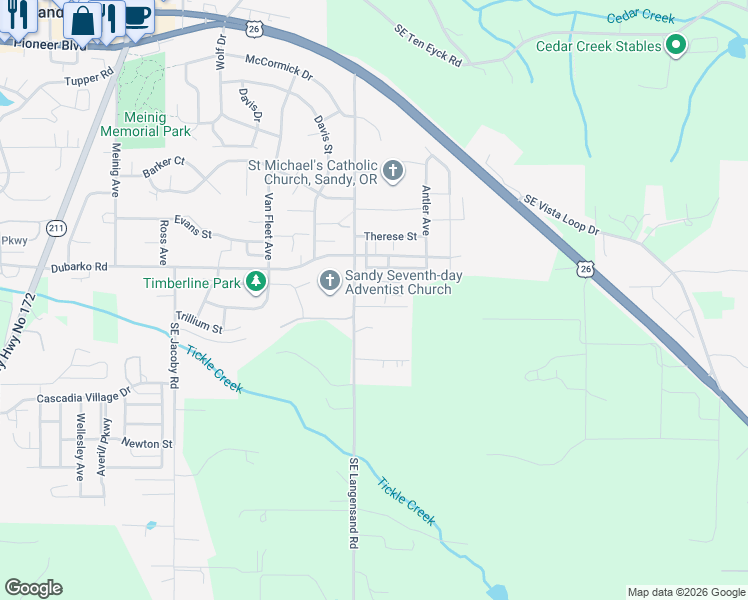 map of restaurants, bars, coffee shops, grocery stores, and more near 40192 Laurel Street in Sandy