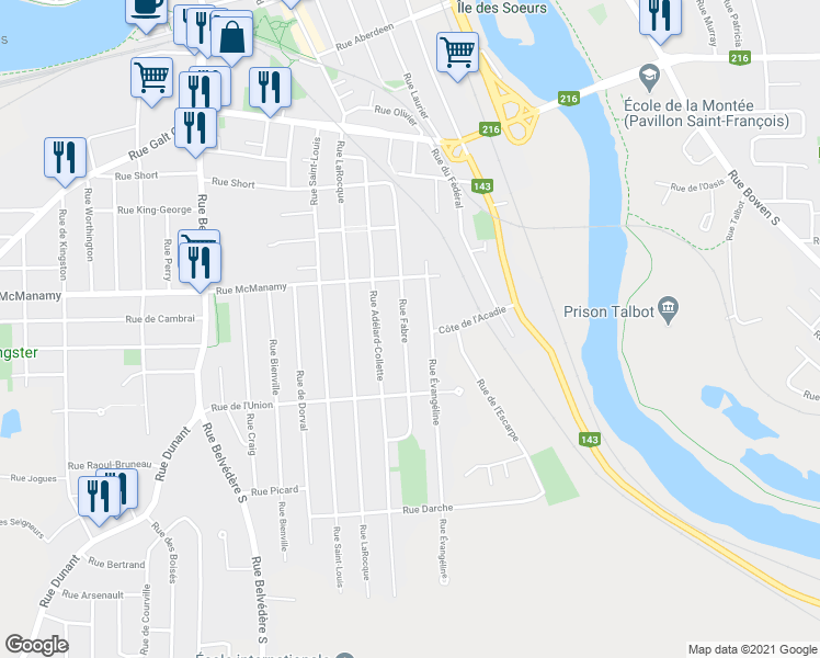 map of restaurants, bars, coffee shops, grocery stores, and more near 1182 Rue Fabre in Sherbrooke