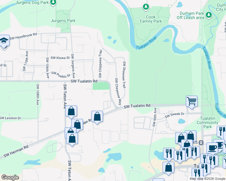 map of restaurants, bars, coffee shops, grocery stores, and more near 18195 Southwest Cheyenne Way in Tualatin