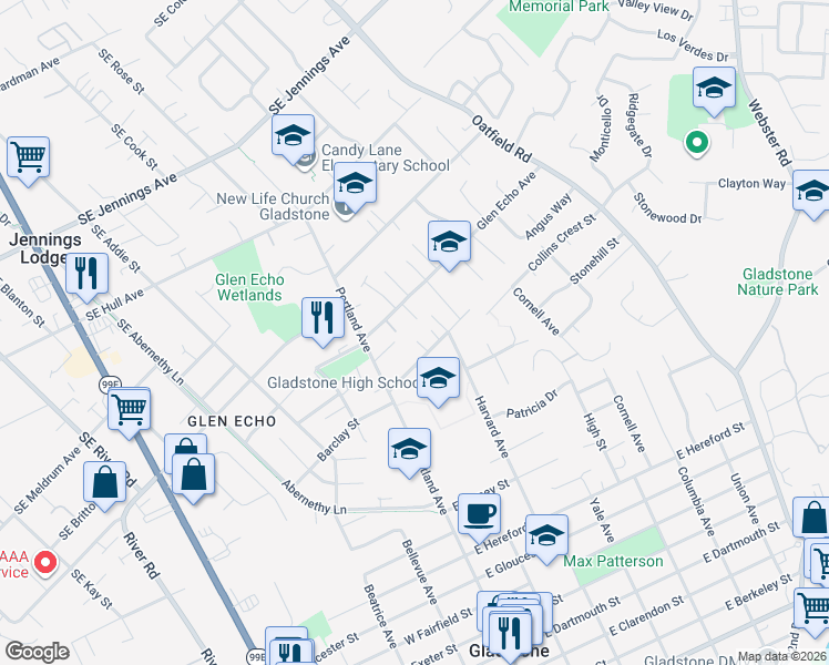 map of restaurants, bars, coffee shops, grocery stores, and more near 18605 Sunlite Court in Gladstone