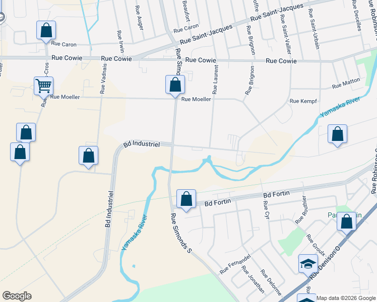 map of restaurants, bars, coffee shops, grocery stores, and more near 780 Boulevard Industriel in Granby