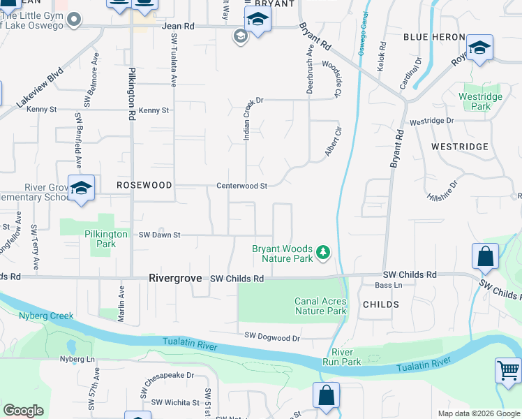 map of restaurants, bars, coffee shops, grocery stores, and more near 18844 Southwest Red Wing Way in Lake Oswego