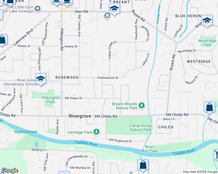 map of restaurants, bars, coffee shops, grocery stores, and more near 4900 Southwest Indian Creek Court in Lake Oswego