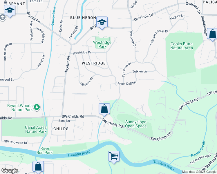 map of restaurants, bars, coffee shops, grocery stores, and more near 12 Dover Way in Lake Oswego