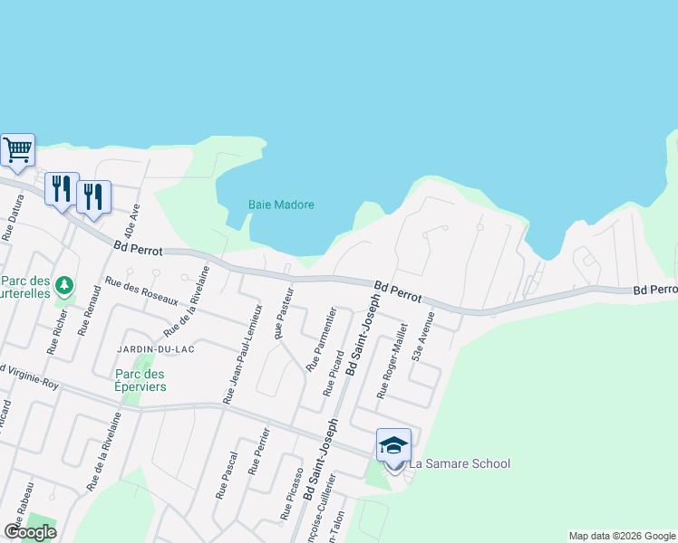 map of restaurants, bars, coffee shops, grocery stores, and more near 1172 Boulevard Perrot in Notre-Dame-de-l'Île-Perrot