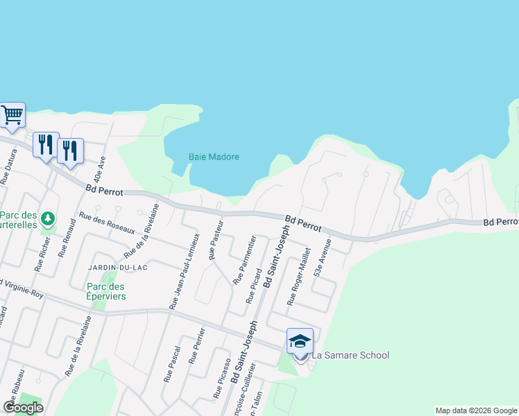 map of restaurants, bars, coffee shops, grocery stores, and more near 1172 Boulevard Perrot in Notre-Dame-de-l'Île-Perrot